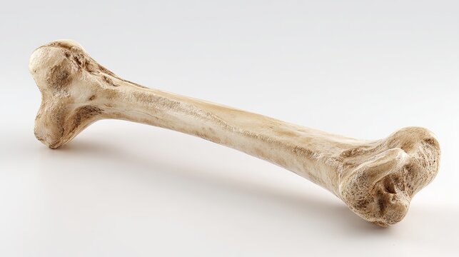 Isolated 3D medical rendering of the human humerus bone with anatomically accurate shaft and joint surface on a clean white background, representing musculoskeletal anatomy and orthopedic study