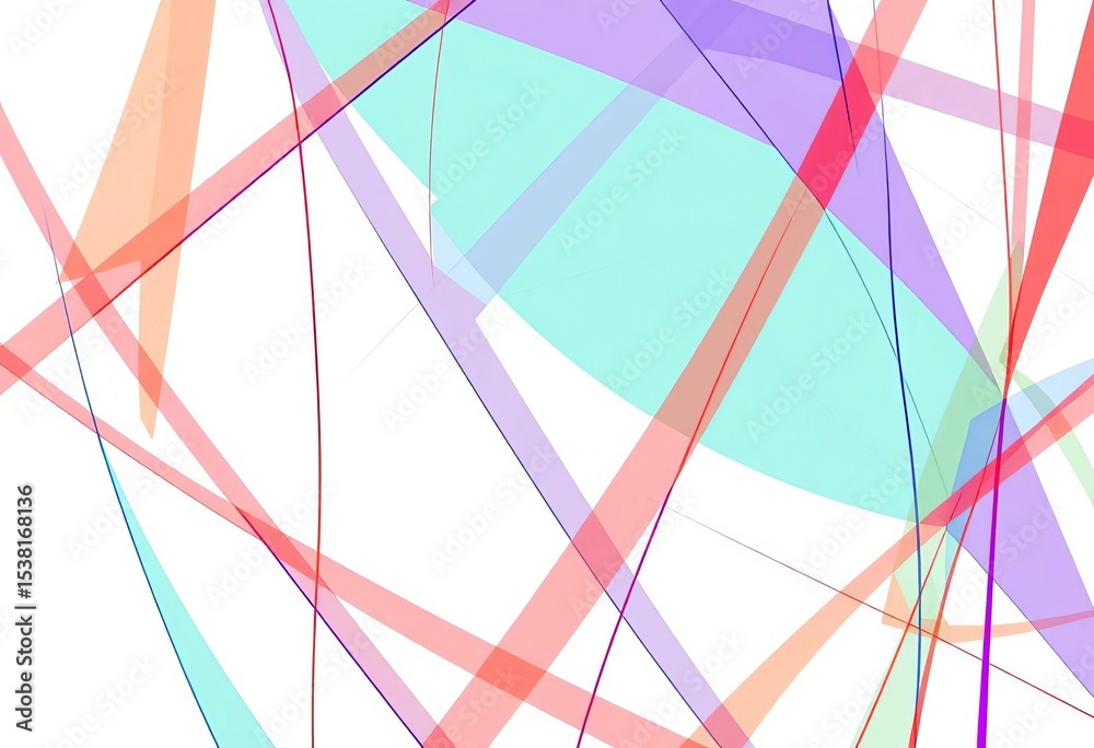Poster intersecting lines forming complex, multicolored polygons on a white background, angles, trend