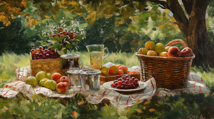 Summer Picnic A Real Aesthetic Wallpaper Background of Fruit and Nature