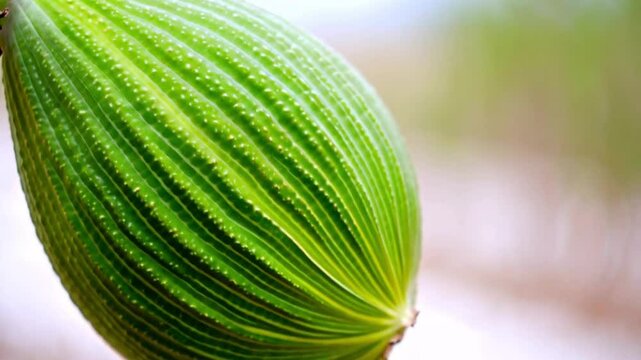 Momordica charantia or Bitter melon gently sways in the wind, fixed focus, 4k video