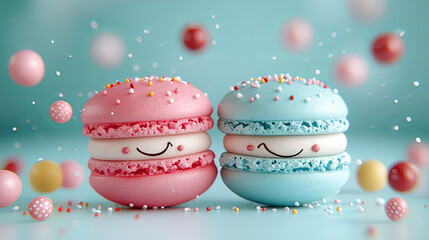 the image features two stacked confections in the foreground