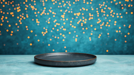 the image shows a dark dish resting on a pale surface