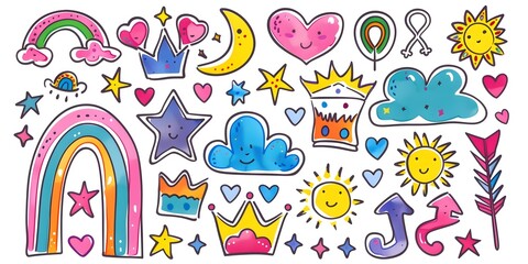 Multicolor Stickers on White 