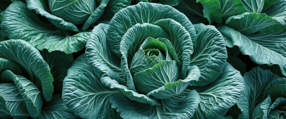 Fototapeta premium Green-Bluish Dense Textured Cabbage Leaves as a Summer Vegetable Solid Background
