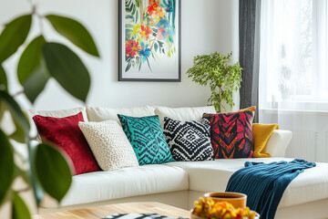 bright and colorful living room with pastel colors