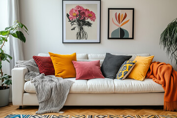 bright and colorful living room with pastel colors