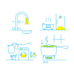 dessin de presse au trait pour illustrer des articles sur le sujet de l'économie d'énergie, protection des ressources naturelles, réduction des factures, écologie, protection de la planète, modifiable