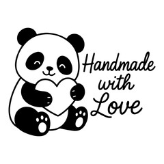 Cute Panda Handmade With Love SVG Vector for Stickers Labels Crafts