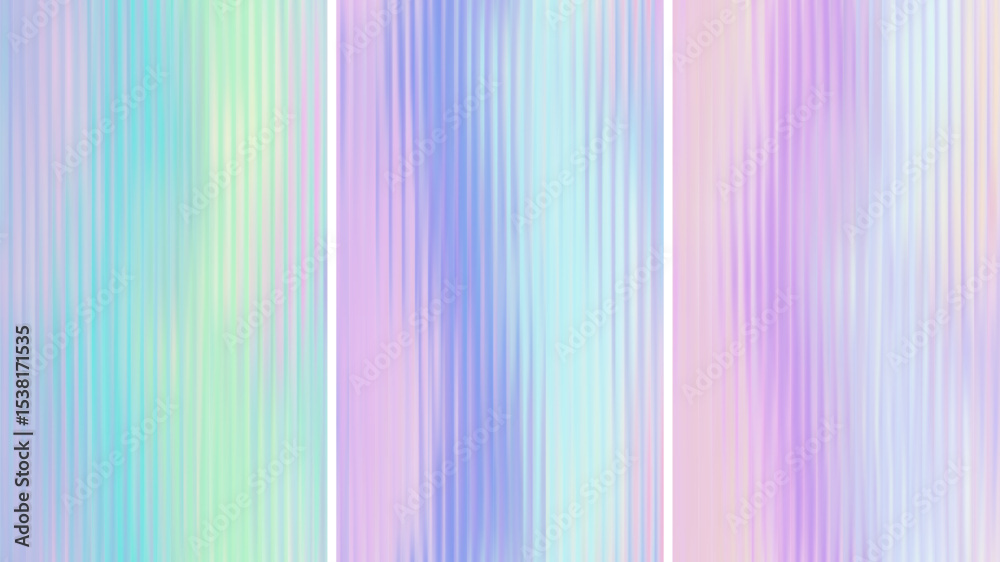 Poster vector abstract colorful blurred holographic gradient background. vertical ribbed glass texture. pas
