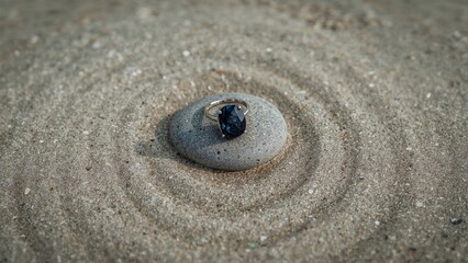 Engagement ring on beach sand