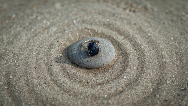 Engagement ring on beach sand