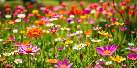 Vibrant spring blooms in a sun-drenched meadow, red, beautiful