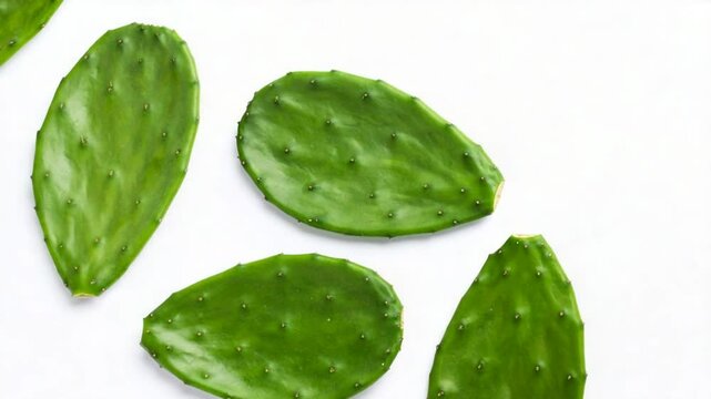 Arranging Fresh Green Cactus Pads on a White Surface