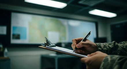 Soldier Filling Out a Report on a Clipboard