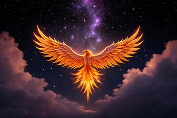 Fiery phoenix soaring through night sky