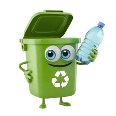 Recyclable plastic bottle placed in a cartoon recycling bin a colorful image encouraging recycling and environmental awareness