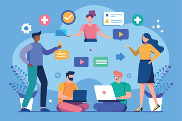 Team collaboration in a digital workspace with interactive elements
