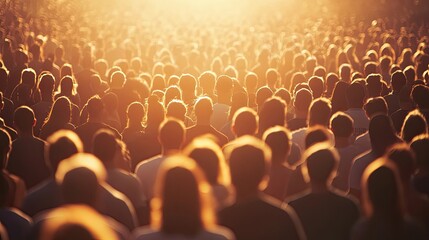A sea of faces bathed in golden light united in anticipation at a summer festival concert a collective dream under a