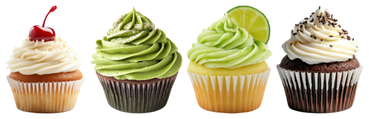 PNG Colorful delicious gourmet cupcakes, element set on transparent background