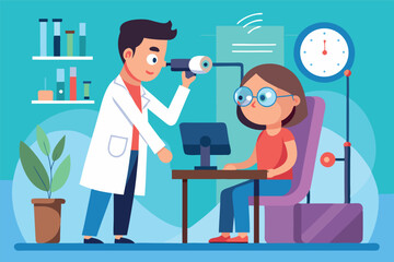 Eye examination in a modern clinic setting with a patient and an optometrist