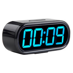 Digital alarm clock showing 0009 isolated on transparent background