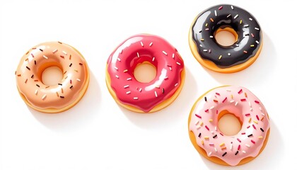Fototapeta premium Sweet Delights: A collection of appetizing donuts with colorful glaze and sprinkles, perfectly arranged and ready to tantalize the taste buds.