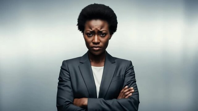 Woman shaking her head negatively with crossed arms in a business suit