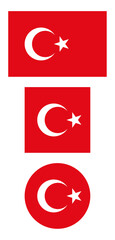 
Turkey flag PNG vector. Turkey square and round icon isolated on transparent PNG background. Turkey flag icon.