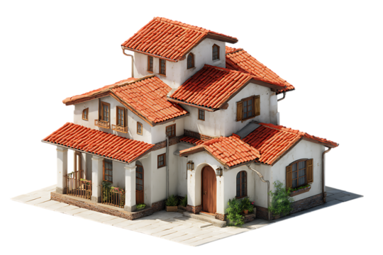 Mediterranean style house 3d model isolated on transparent background