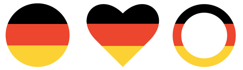 Collection of flag of Germany, heart shape of Germans flag, and frame isolated.