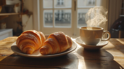 Warm Morning Croissants and Coffee A Real Aesthetic Wallpaper Background