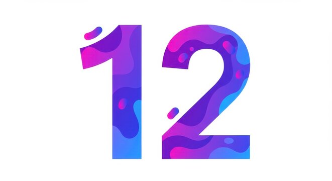 Abstract Number Twelve Design with Vibrant Gradient Colors and Fluid Shapes