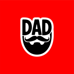 Dad Beard Logo with Mustache and Bold Text on Red Background

