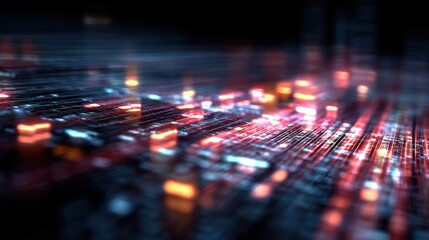 Abstract digital data stream with glowing nodes and connections