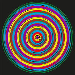 Concentric rainbow circles. Bright color rings. Abstract vibrant pattern. Vector swirl shape.