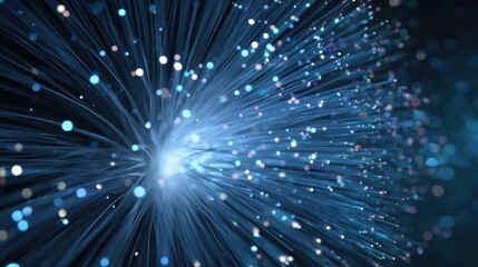Blue Fiber Optic Strands with Light Points for Digital Backgrounds