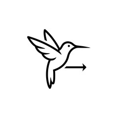 Minimalist Hummingbird Icon with Arrow, Flight Direction Symbol, Outline Vector Illustration for Graphic Design and Creative Projects