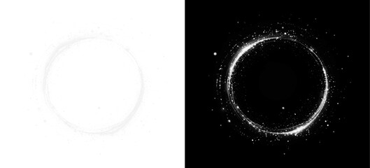 Glowing white neon circle with sparkle, twirl, and shimmer trail. A vibrant, dynamic PNG perfect for futuristic banners, Christmas themes, or energetic abstract designs.