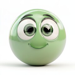 Naklejka premium 3D Rendered Green Sphere Character Emoji with a Smiling Face on a Clean White Background Design