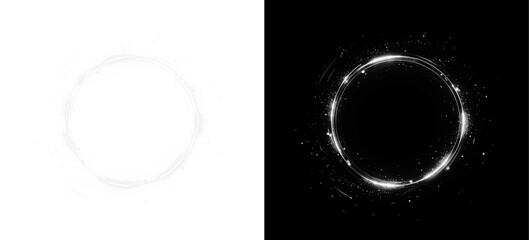 Glowing white neon circle with sparkle, twirl, and shimmer trail. A vibrant, dynamic PNG perfect for futuristic banners, Christmas themes, or energetic abstract designs.