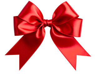 Fototapeta premium Classic Red Ribbon Bow with Satin Texture, Isolated on Transparent Background PNG