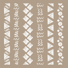 Set of Abstract Vertical Seamless Borders Chalk Drawn Sketches of White Scrawls.