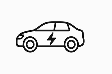 Electric Vehicle Icon A Sleek Modern Car Silhouette with a Prominent Lightning Bolt Symbolizing Electric Power and Sustainable Transportation on a Clean White Background
