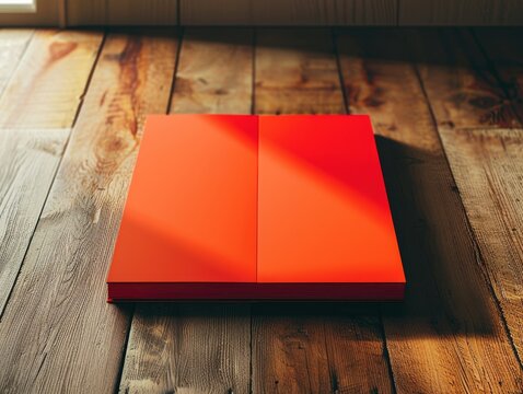 Open red book on a wooden table surface - Powered by Adobe