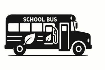 Stylized Black and White School Bus with Leaf Accents Representing Eco Friendly Transportation and Sustainable Practices for Educational Institutions Isolated on a White Background