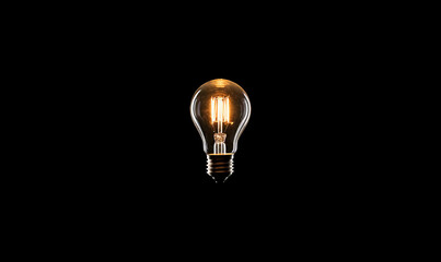 Electric incandescent lamp shines in the dark. Source of light. Symbol of idea.