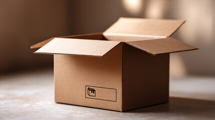 Brown cardboard box with printed dropshipping label on clean surface