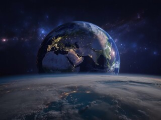 Earthrise stunning view from space night lights