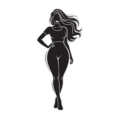 Serene Standing Curvy Woman Gentle Shape Silhouette, with an Easy and Relaxed Feel - curvy woman silhouette - curvy woman vector - silhouette of curvy woman
