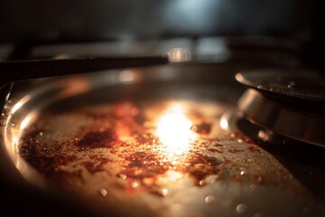 Greasy Stovetop With Grime Showing Signs of Frequent Use in Busy Kitchen